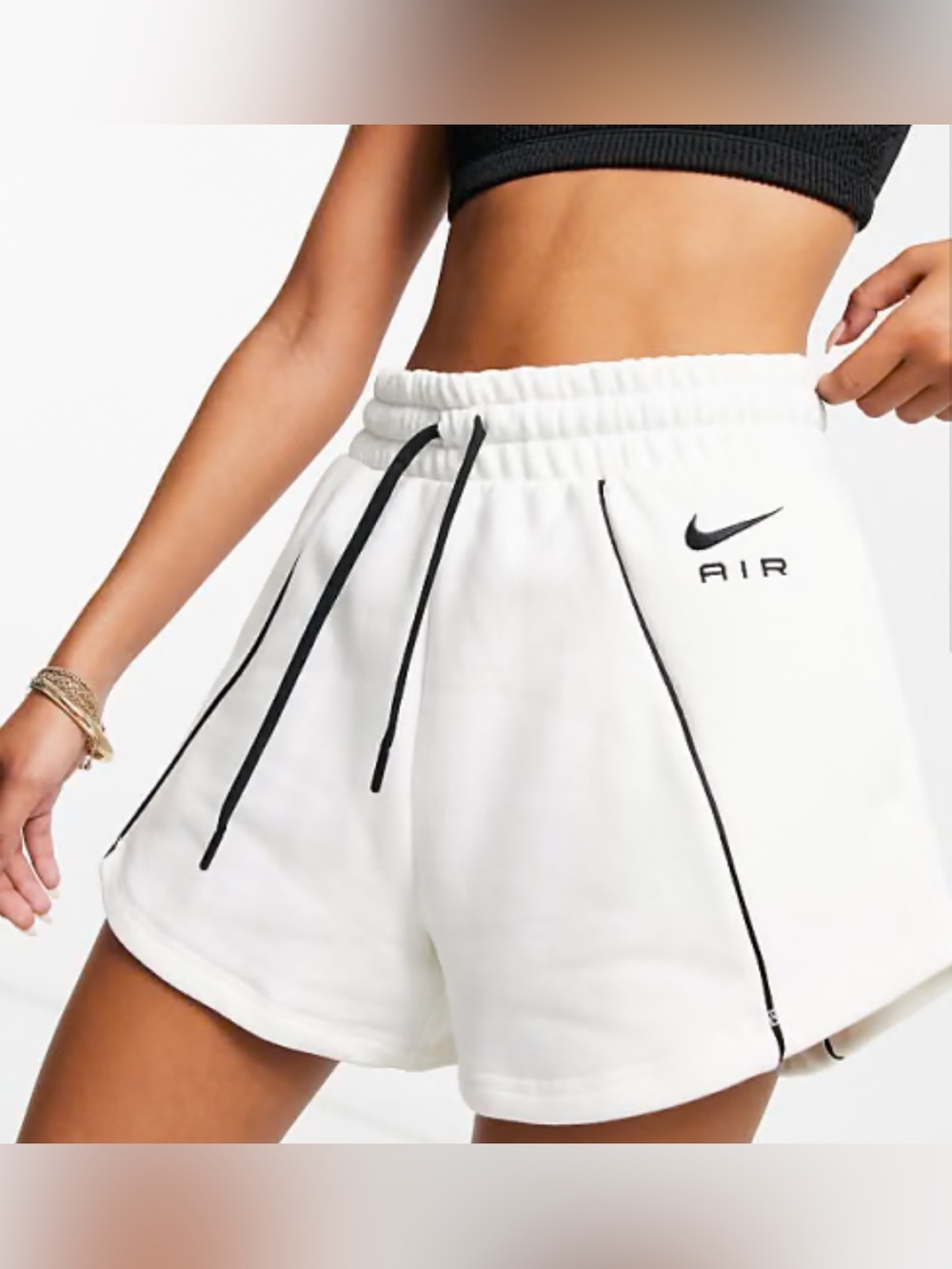 Nike Air Max High Rise Fleece Shorts Women Sz M White Black Loose Fit DQ6565-133